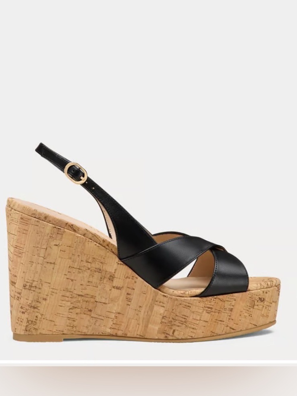 NWB Stuart Weitzman Dayna Black Leather Cork Wedge Slingback size 7.5 B